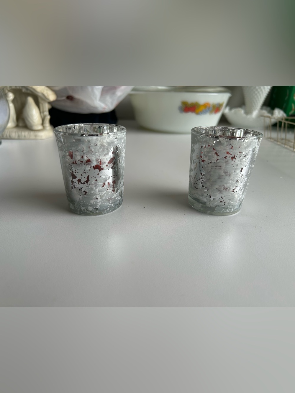Mercury Glass Votive tea light Candle Holders - Speckled Silver and White